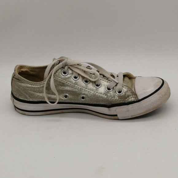 Converse All Star Womens Sneaker Gold Metallic Lace Up Round Cap Toe Flat 7‎ - Picture 2 of 9